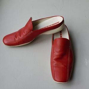Prada red leather slip on loafer